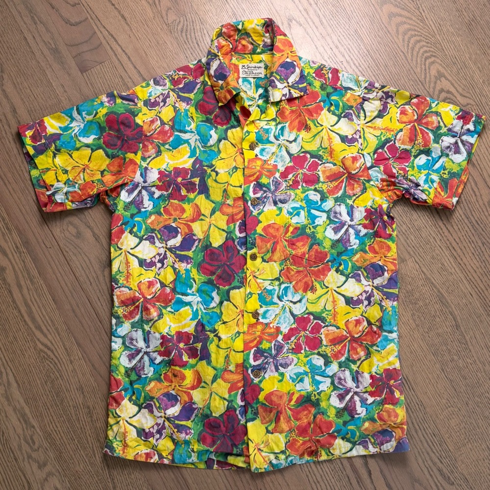Vtg 50s Alfred Shaheen Shirokiya Made in Hawaii Shirt Cotton Selvedge Floral M